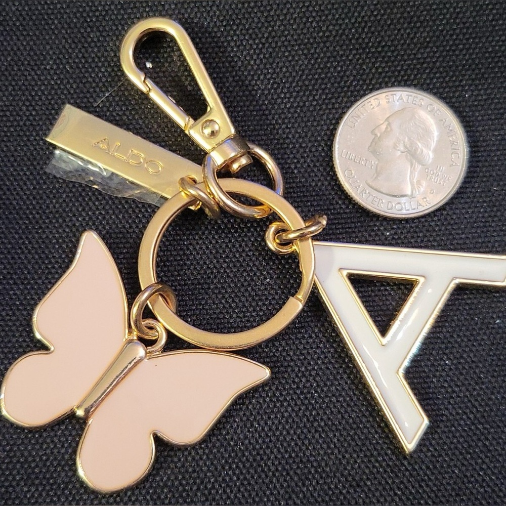 Aldo Gold and Pink Initial Butterfly Keychain - Picture 2 of 2